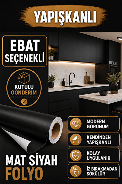 AUTOFOLYO Mat Siyah Folyo Kendinden Yapışkanlı - Dolap Mobilya Kaplama Folyosu
