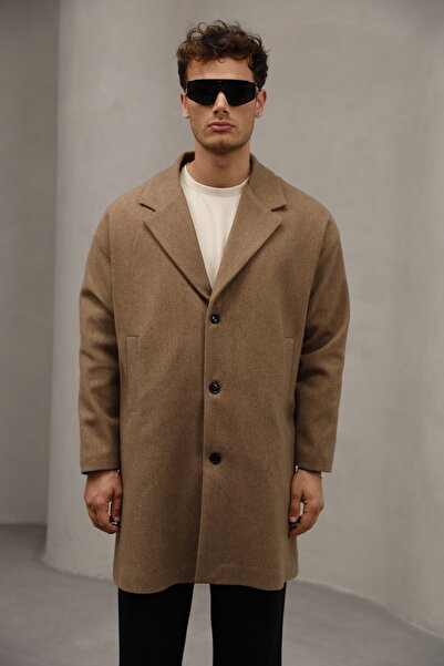 Bürke Tan Color Button Closure Half Oversized Relaxed Fit Long Men's Cashmere...