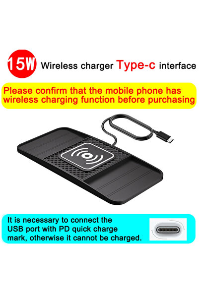 Choice Type-c Port 15W Fast Wireless Charging Pad , Non-Slip Mat for Car Stor...