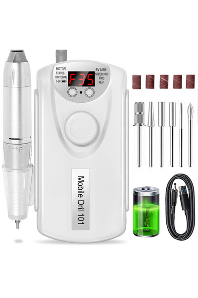 Choice3 35000RPM-White 35000/45000RPM Rechargeable Nail Drill Machine Profess...