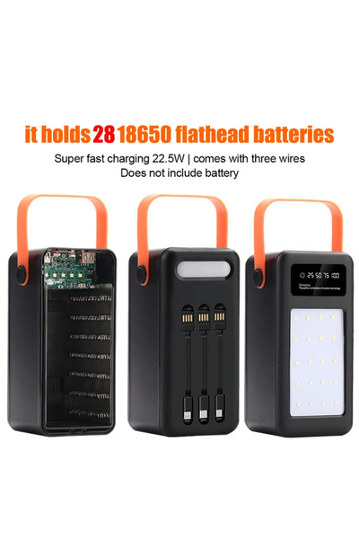 Choice3 Black 28-22.5w 28x18650 Battery Case Dual USB Type C Charge Power Ban...