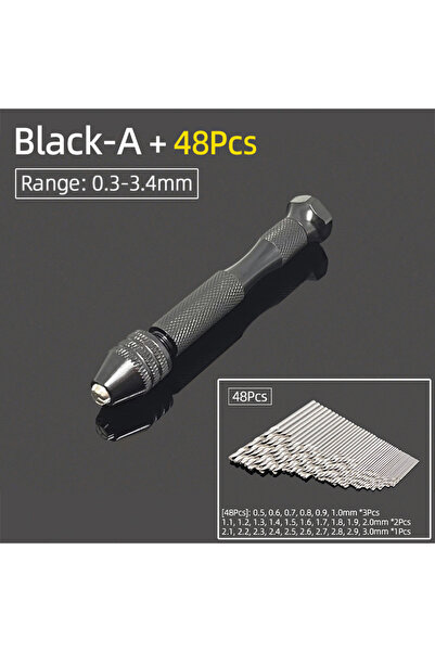 Choice Black-A -48Pcs Mini Micro Aluminum 0.3-3.4mm Hand Drill With Keyless C...