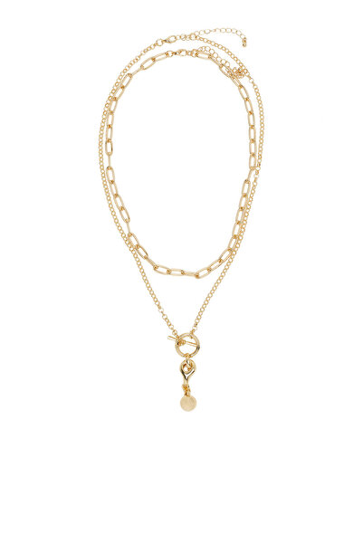 Network Gold Pendant Detaylı Kadın Çoklu Kolye