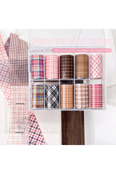 Choice Z1TZ316-01-xsh Kaniu 10Rolls Artistic Plaid Nail Transfer Foils Sweet ...