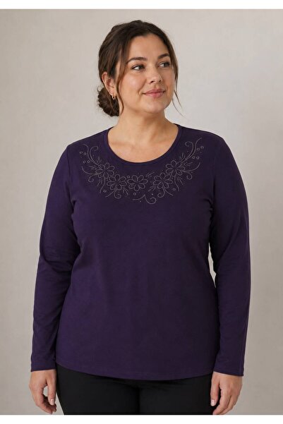 Orly More Viscose Fabric Stoned Mini Slit Combed Cotton Blouse