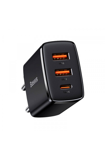 Baseus Incarcator Retea Compact, 30W, 3A, 1 x USB-C - 2 x USB-A, Negru CCXJ-E01