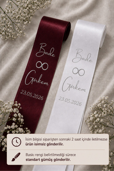 Frisson Kişiye Özel Nişan Düğün Gelin Damat İsimli Tarihli Takı Kurdelesi