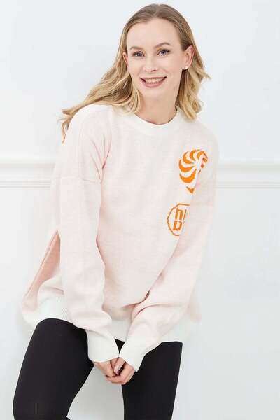 Fulla Moda Night Dusk Printed Crew Neck Knit Sweater