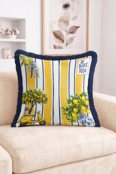 Realhomes La Dolce Vita Written Lemon Tree and Vespa Scooter Patterned Stripe...