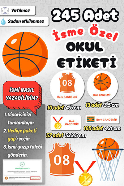 Sticker Ekspres Okul Etiketi Basketbol Temalı Kalem Defter Etiketi Özel İsim ...