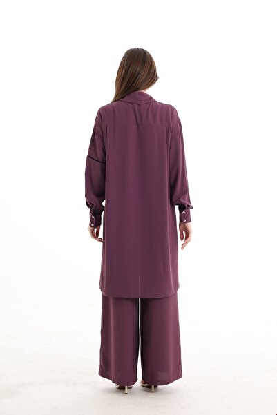 QANU Elastic Waist Crepe Trousers Purple Loose Fit
