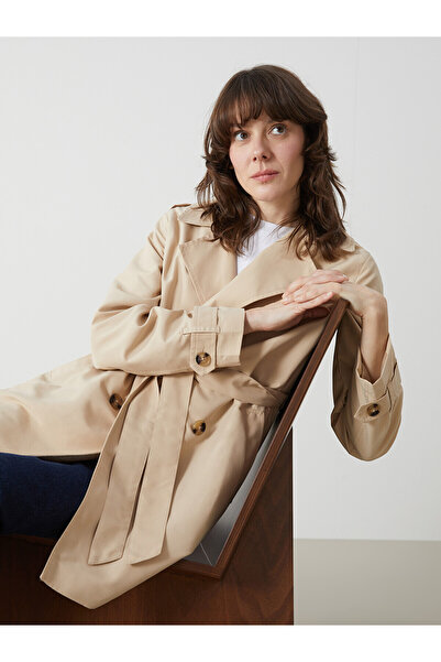 LC Waikiki Trendlucky with a Difference in Color Jacket Collar Women's Trench...