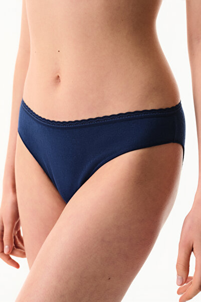Penti Marineblaue Pointel-Blumen-Slip-Höschen