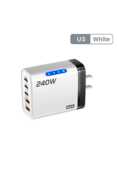 Choice شاحن مكتبي أبيض 5 في 1 بتقنية GaN USB-C، مزود بمقبس أمريكي، وشحن سريع ...