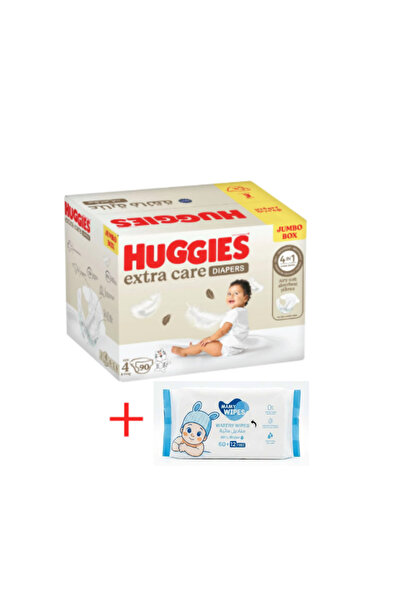 Huggies Box حفاضات هاجيز ألترا كومفورت مقاس 4 علبة جامبو 90 قطعة + مناديل مام...