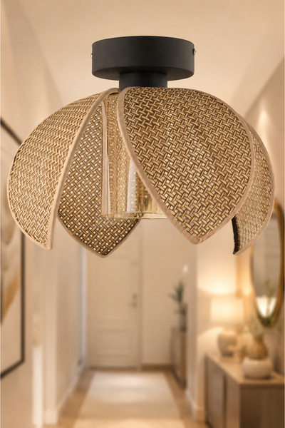 NisaLuce Nisa Luce Lusora Metal Plafonyer avize-4 KANATLI-CAMLI-Hasır kahve |...