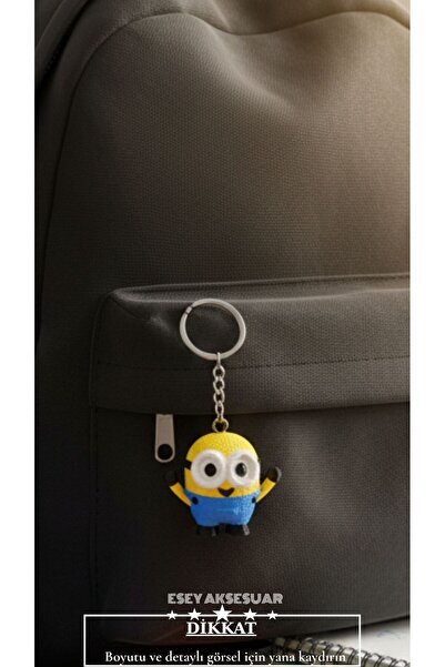 Esey Dizayn Minions Minyonlar 3D MİNİ BOY Anahtarlık Deri Aksesuarlı- Okul Ça...