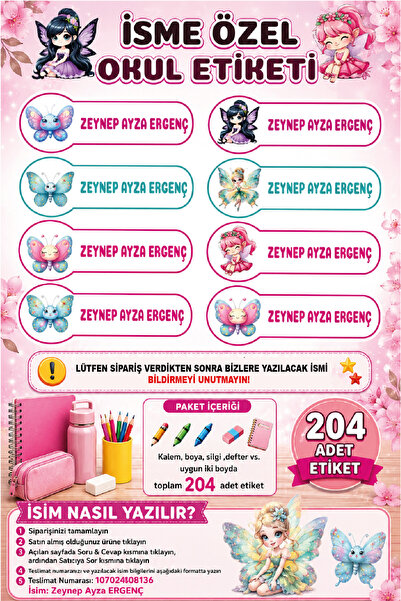 Ayza Tasarım Kalem Defter Kitap Etiketi İsim Etiketi Kişiye Özel Yapışkanlı K...