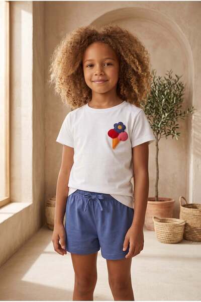 Katia&Bony Girl's Floral Ice Cream Patterned Shorts Pajama Set