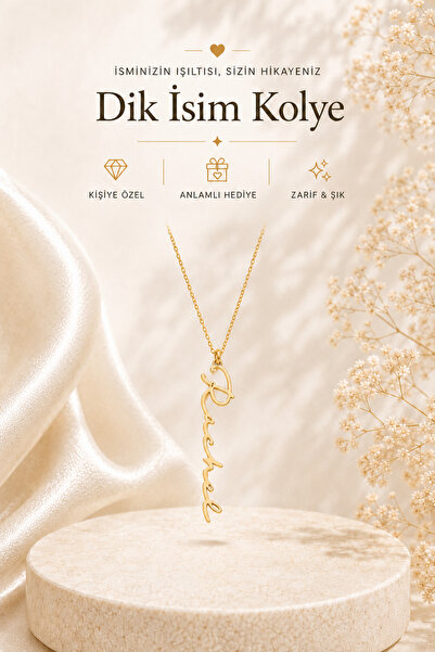 emirOmade 925 Ayar Gümüş Kişiye Özel Dik İsimli Kolye Gold Rengi 14 Ayar Altı...