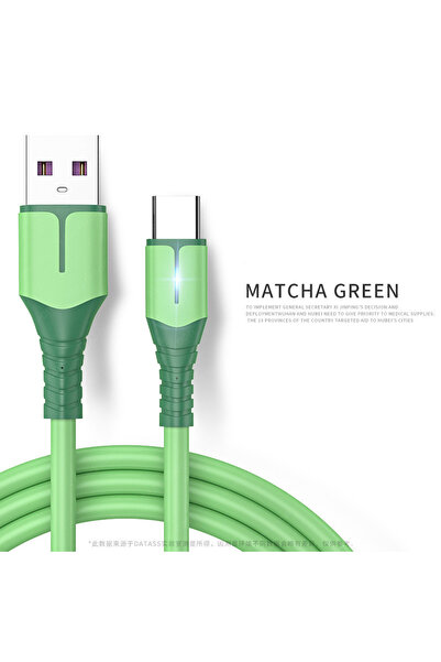 Choice13 كابل USB نوع C أخضر بطول 2 متر، 5 أمبير، مع مؤشر LED للشحن السريع، ك...