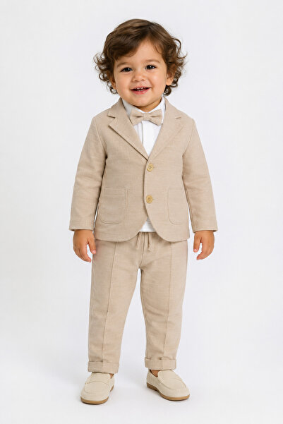 Çelix Kids Erkek Bebek Papyonlu %100 Cotton 4 Lü Takım Elbise