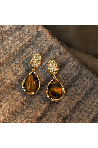 Choice 1 Vintage Brown Resin Tiger Eye Stone Dangle New Earrings For Women Fa...