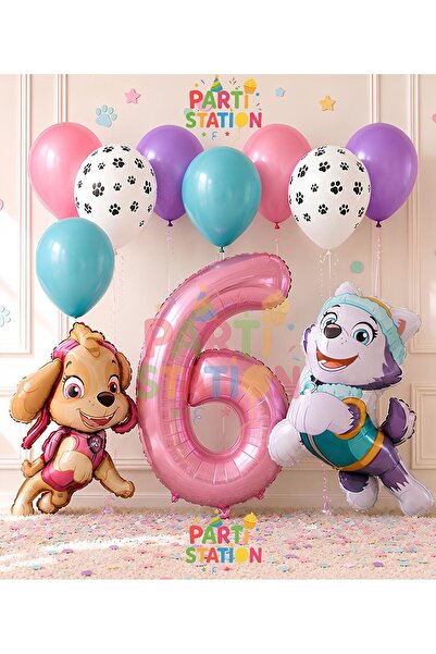 Parti Station Paw Patrol Skye 6 Yaş Balon Seti Polis Köpek Paw Patrol Skye ve...