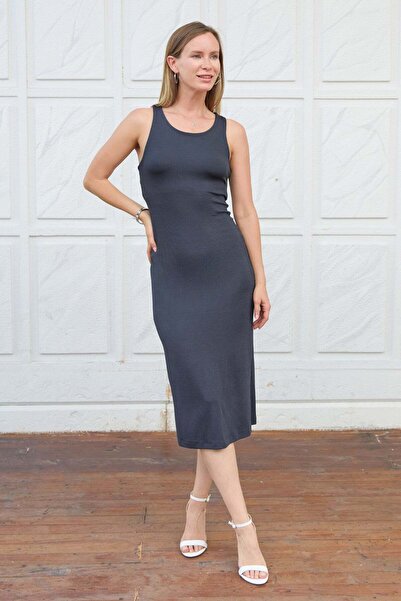 Fulla Moda Basic Fitilli Yırtmaçlı Elbise
