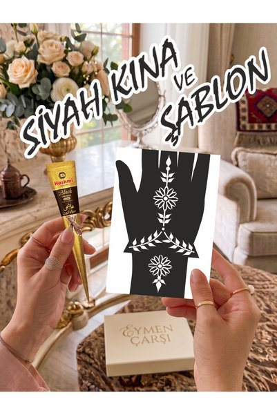 EYMEN ÇARŞI /Kına Kalıbı ve Kına/Sağ El Deseni Kına Şablonu ve Siyah Hint Kın...