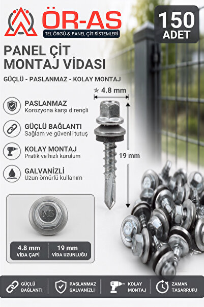 ÖR-AS TEL ÖRGÜ & PANEL ÇİT SİSTEMLERİ Trapez Çatı vidası 4.8x19 mm paket (-15...