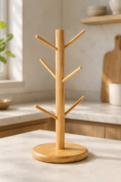 Kitchera Home Modern Countertop Mug Cup Hanger Stand Bamboo Stylish Kitchen O...