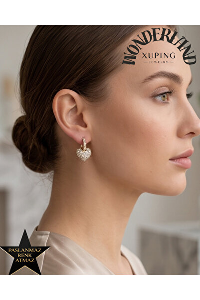 XUPING JEWELRY Sallanan Kalp Kadın Küpe - 14K Altın Renginde - Kararmaz - Zir...
