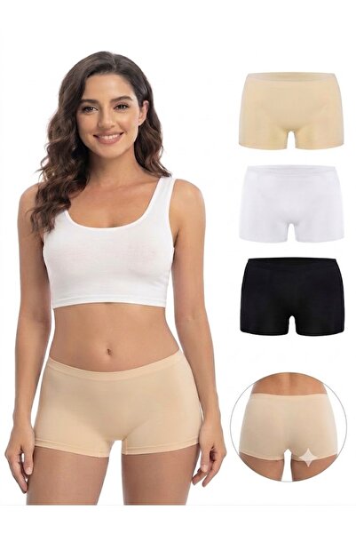 Derucce Women's 3-Pack Cotton Stretchy Boxer Briefs Set - Black - White - Bei...