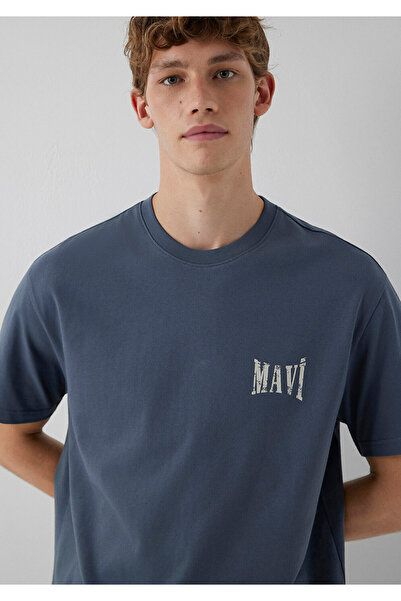Mavi Baskılı Lacivert Tişört Loose Fit / Bol Rahat Kesim 0613579-80776