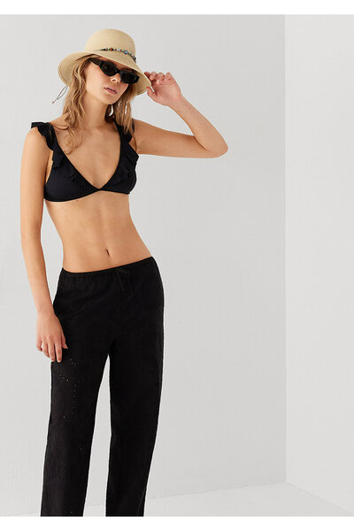 Mavi Bağcık Detaylı Siyah Bikini Üstü 1914054-900