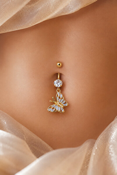 Sacce Scarves&Accessories Çelik Kelebek Figürlü Göbek Piercing Gold