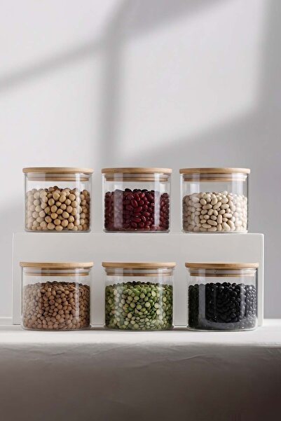 Rakle Basic Bamboo Lid 6-Piece Glass Jar Set 530 Cc