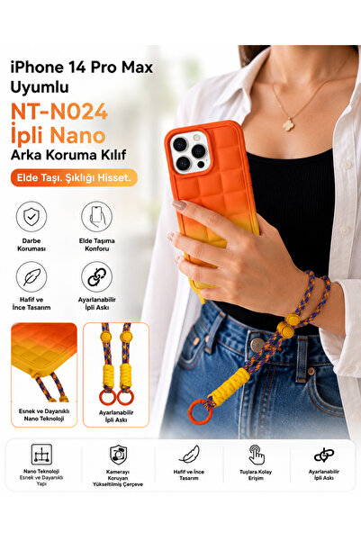 Nettech iPhone 14 Pro Max Askılı Kılıf İpli Premium Silikon Darbe Korumalı Te...