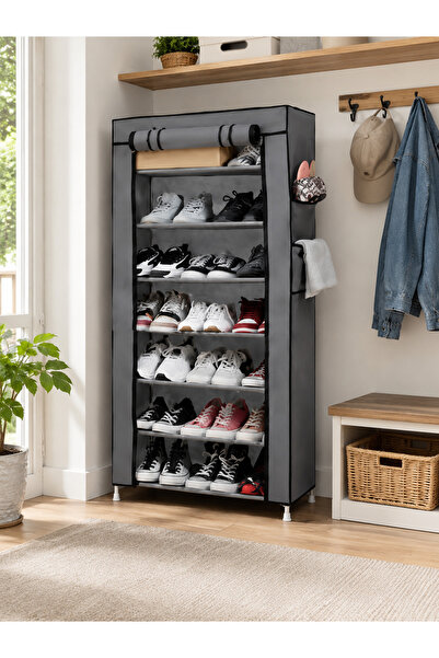 Yallabena 7-Tier Shoe Rack Organizer, Portable Fabric Shoe Storage with Side ...