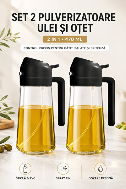 Solvero Set 2 Pulverizatoare Ulei și Oțet Solvero®, 2 în 1, 470 ml, Sticlă Do...