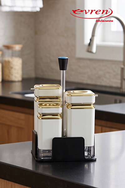 Evren 4 Parça Kare Cam Yağdanlık ve Baharatlık Seti, Yağlık Sirkelik Tuzluk B...