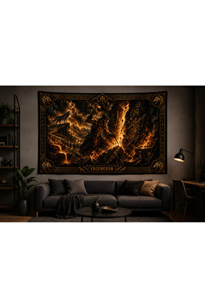 Vagonik Ergenekon Destanı Temalı Duvar Örtüsü Wall Tapestry Kalın Kaliteli Kumaş