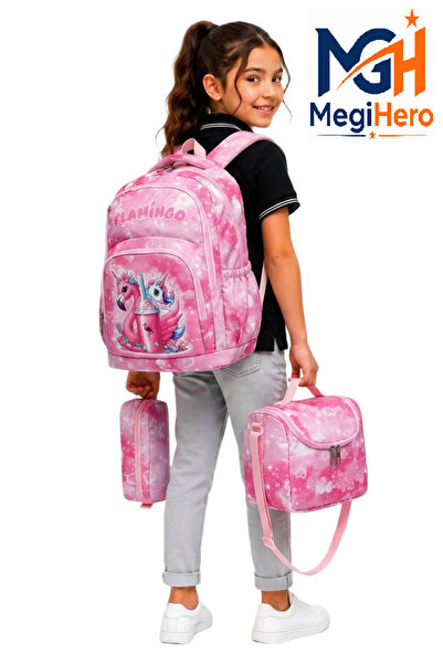 MegiHero Karakter Desenli İlk Okul Çantası Kız Çocuk İlkokul Çantası Pembe 3'...
