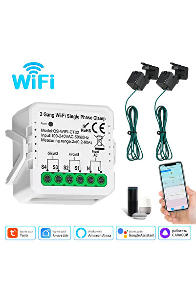 Choice 2CH Tuya Smart Energy Meter WiFi Dual Phase Clamp Electricity Meter Cu...