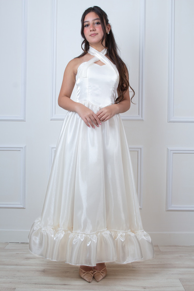 arushi Elegant White Long Satin Halter Dress |