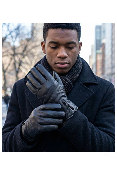 PIECE SIGNATURE Men's Faux Leather Gloves with Fur Inside
