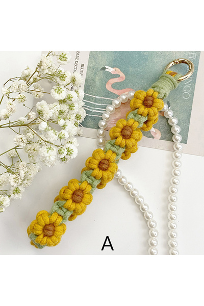 Choice A Hand Woven Daisy Flower Keychain Bohemian Style Wrist Strap Fashiona...