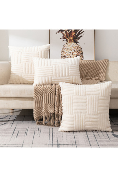 Choice 450mm*450mm Beige 1pc Boho Faux Fur Plush Throw Pillow Covers, Cream W...