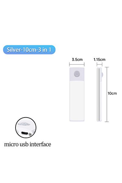 Choice Silver-10cm 3 Colors in One Lamp Cabinet Light USB Rechargeable Motion...